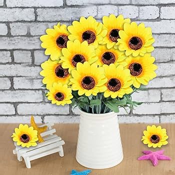 Amazon｜造花 造花 ひまわり 花の頭飾り 50個 ホーム人工